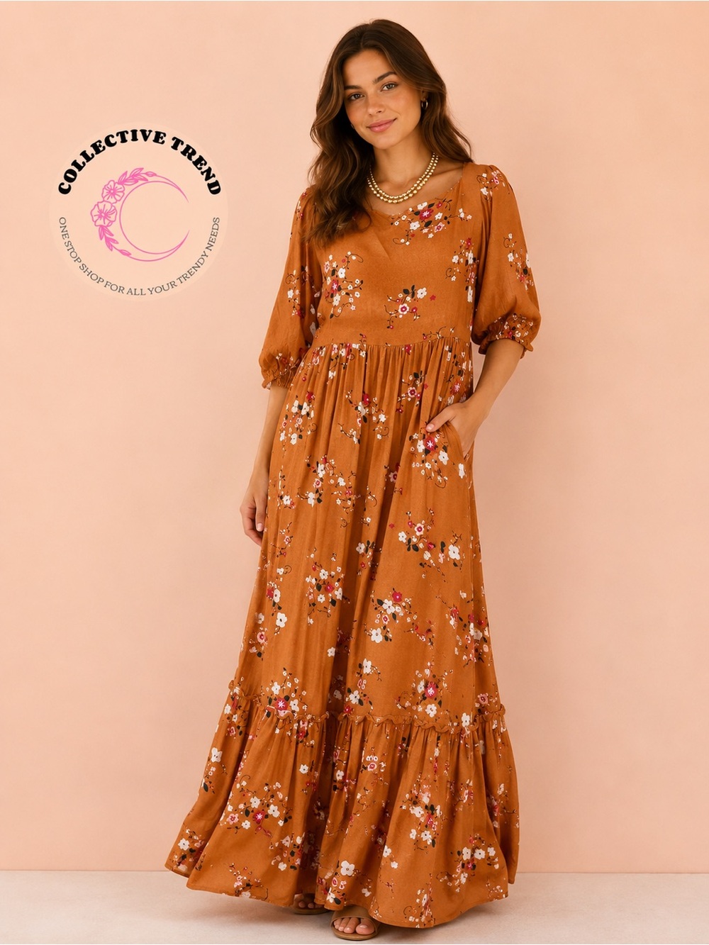 Rust Floral Maxi Dress - Picture 1 of 1